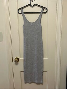 H&M Women's Ribbed Grey Tank Midi Dress Size XS